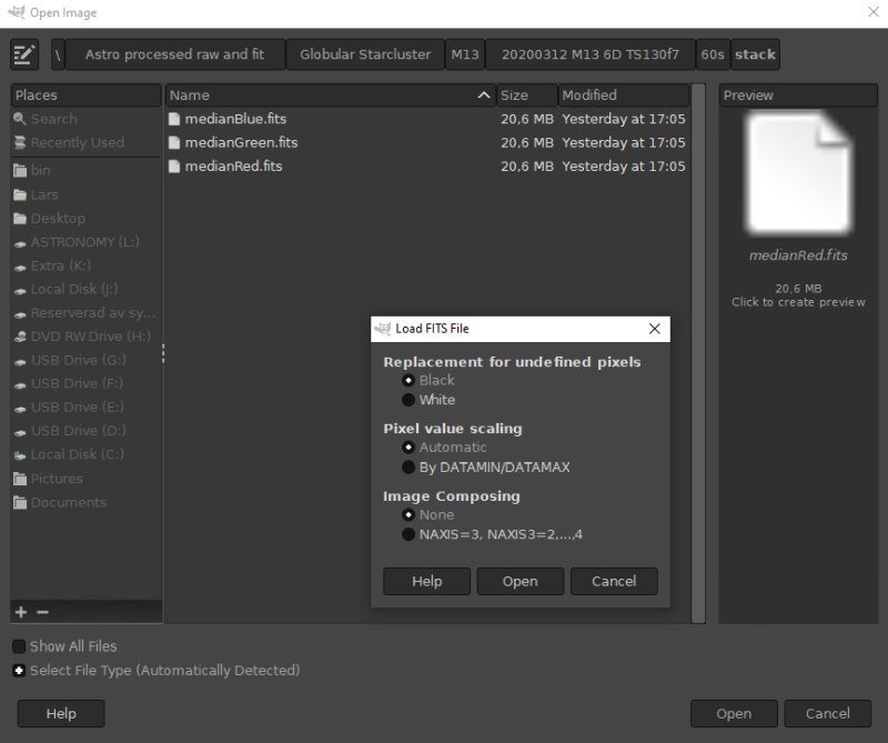 Open Fits files in Gimp