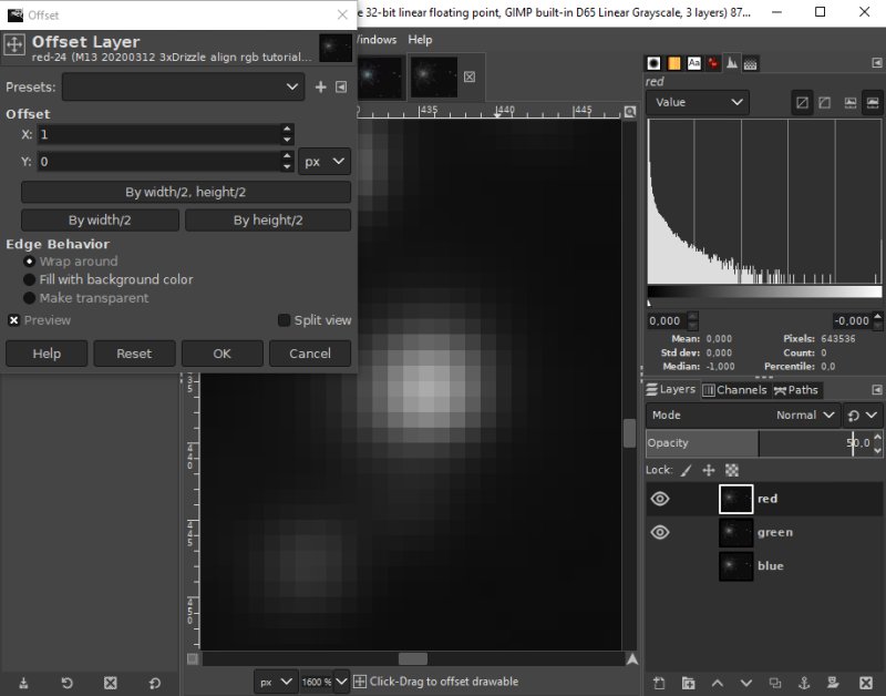 Align the red, green and blue layer with Gimp