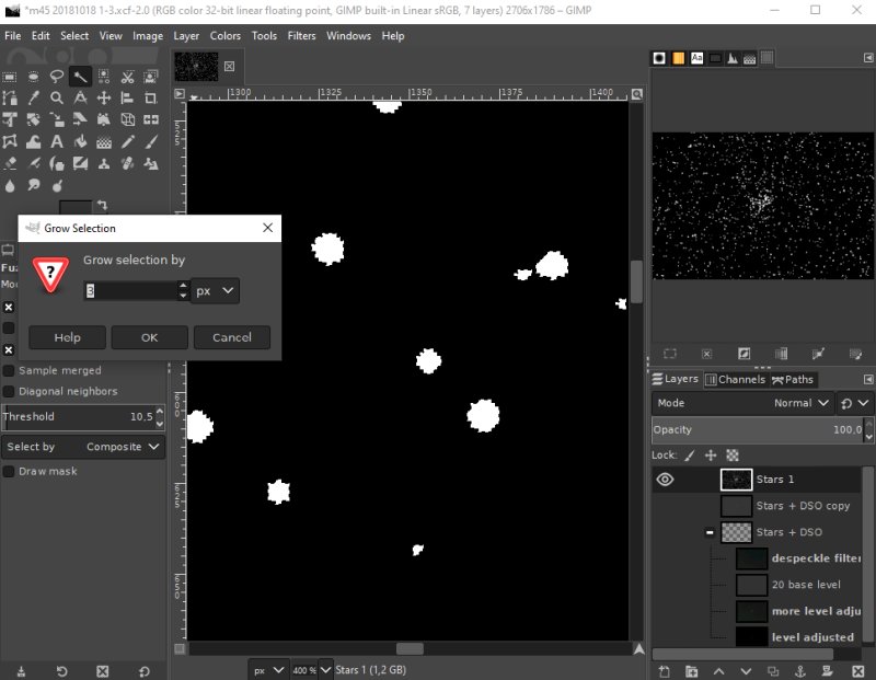 Separation of stars and Deep Sky Objects, Gimp