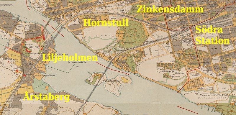 Delutsnitt Liljeholmen till Södermalm, källa: Stockholmskällan, karta år 1934