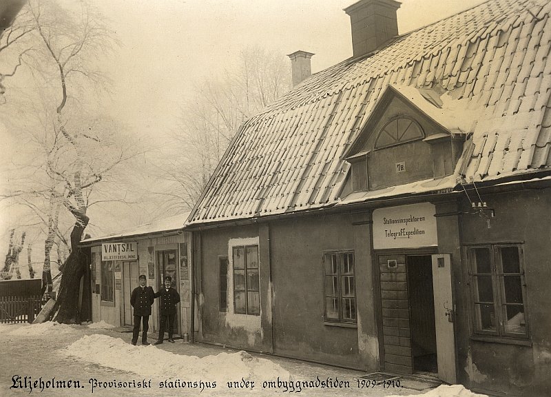 Liljeholmen. Provisoriskt stationshus under ombyggnadstiden 1909-1910. Källa: Digitalt Museum