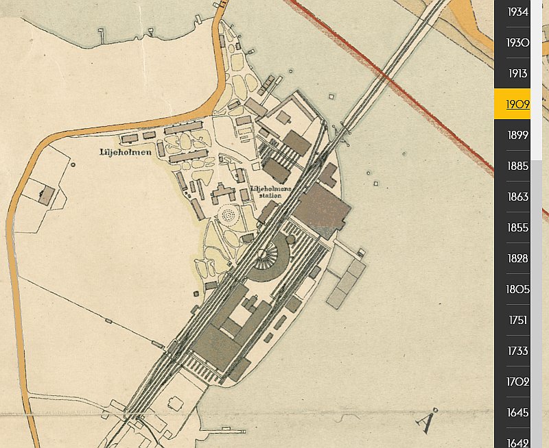 Delutsnitt Liljeholmen. Källa: Stockholmskällan, karta år 1909