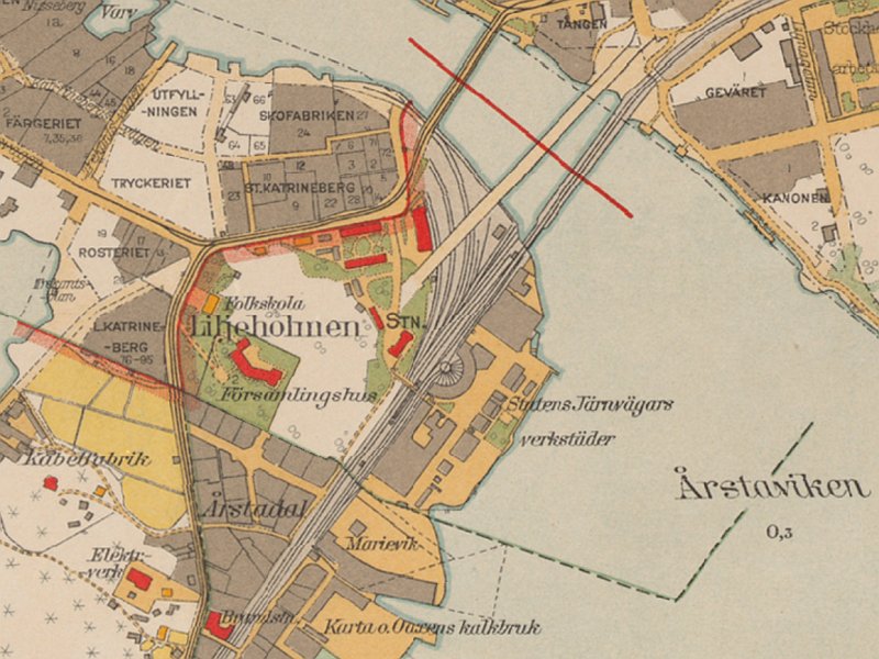 Delutsnitt Liljeholmen, källa: Stockholmskällan, karta år 1934