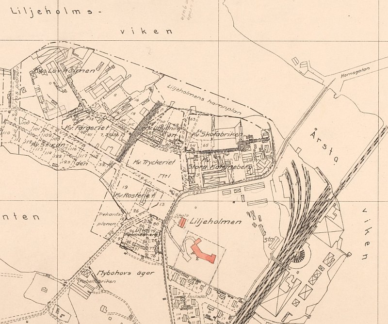 1922 års karta över Brännkyrka del 2 (Liljeholmen, Trekanten och Aspudden). Källa: Stockholmskällan