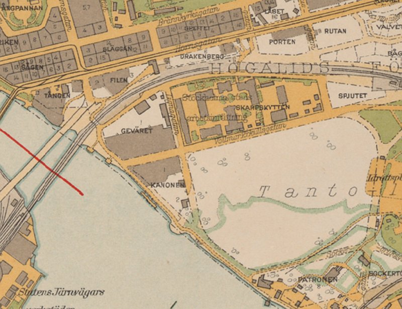 Delutsnitt Hornstull. Källa: Stockholmskällan, karta år 1934