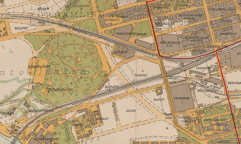 Delutsnitt Zinkensdamm. Källa: Stockholmskällan, karta år 1934