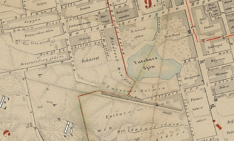 Delutsnitt Södra Station. Källa: Stockholmskällan, karta år 1855