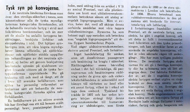 Tysk syn på konvojerna, Svensk Sjöfartstidning, 1940