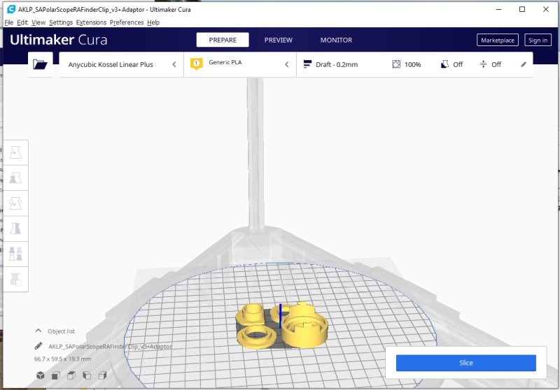 3D Printing: Adapter to polar finder telescope to attach a camera 90 degree angled viewer