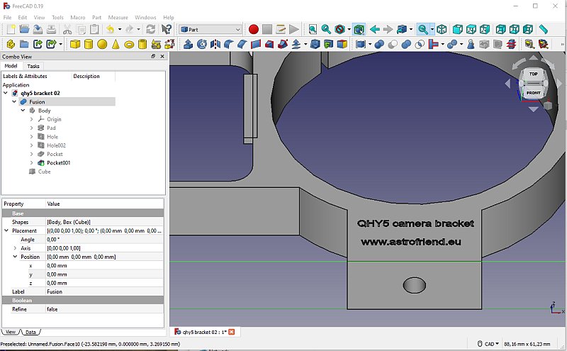 3D CAD: motor focuser bracket