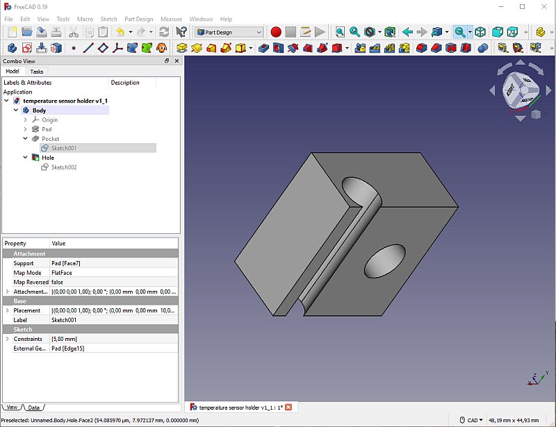 3D CAD: Making a temperature sensor holder