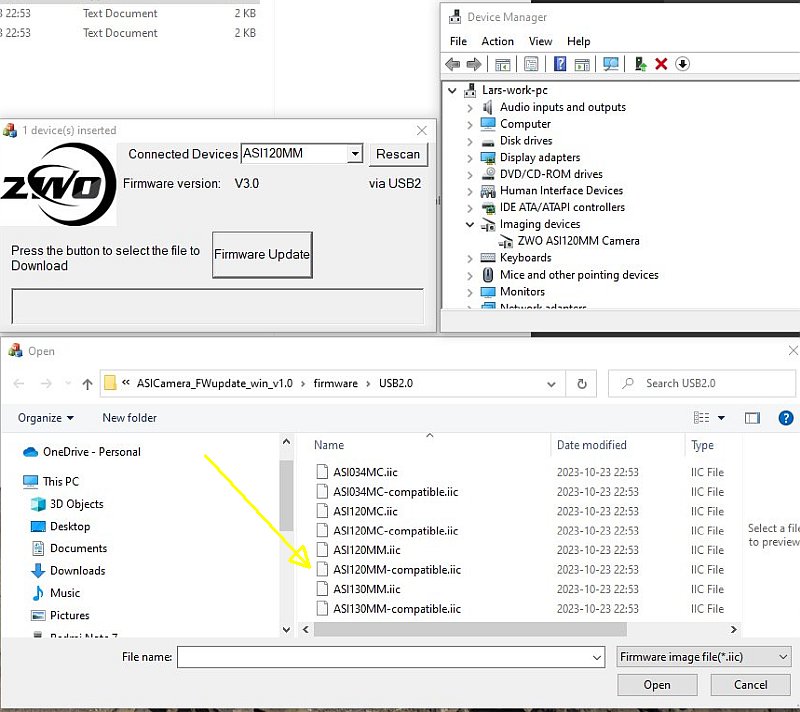 ZWO ASI120mm/mc USB2 upgrade to make it work with Linux