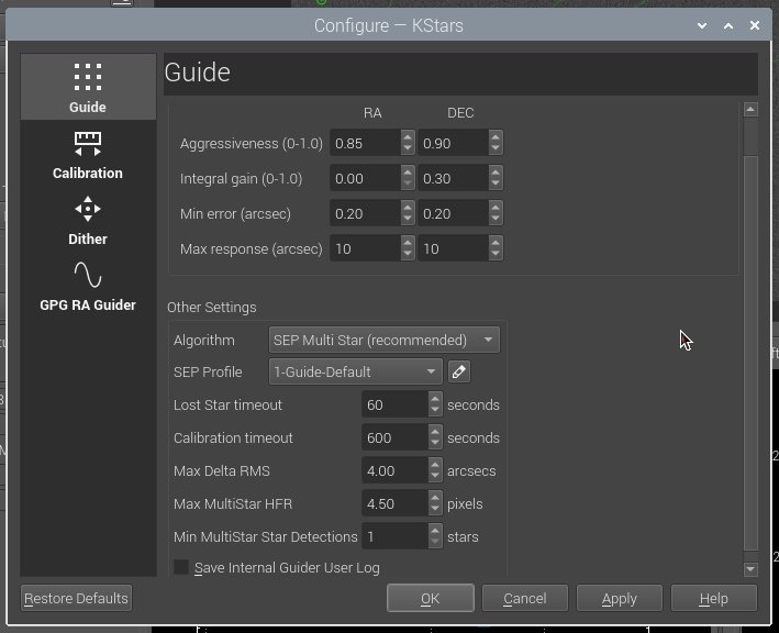 Auto guiding, test Ekos internal vs PHD2