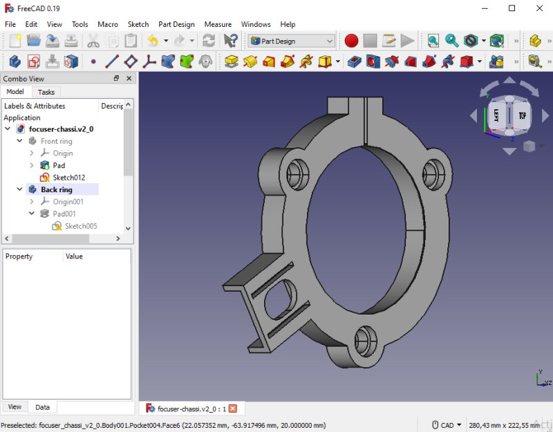 Focuser: New design with three push pull screws