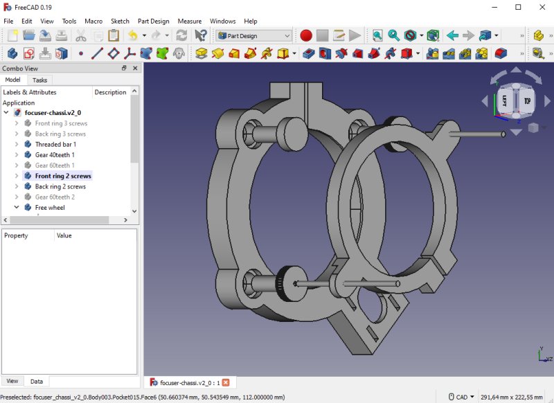 Focuser: New design with two push pull screws