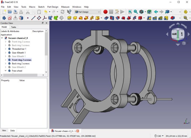 Focuser: New design with three push pull screws