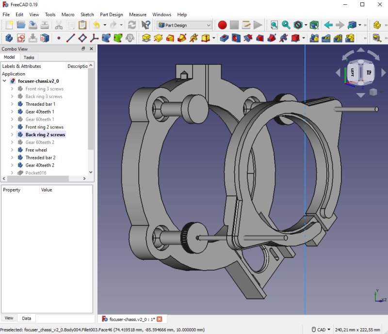 Focuser: New design with three push pull screws