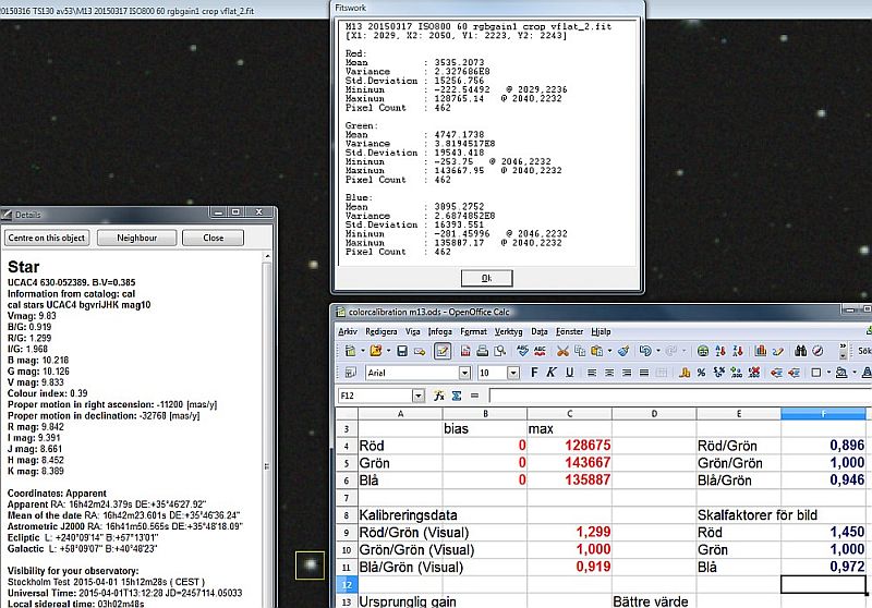 M13 color calibration with UDAC4 data