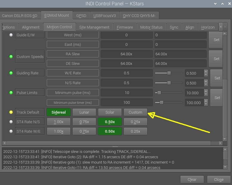 Project: INDI EQMOD driver Custom Track rates