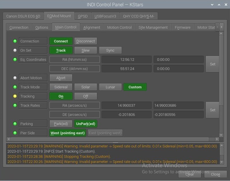 Project: INDI EQMOD driver Custom Track rates