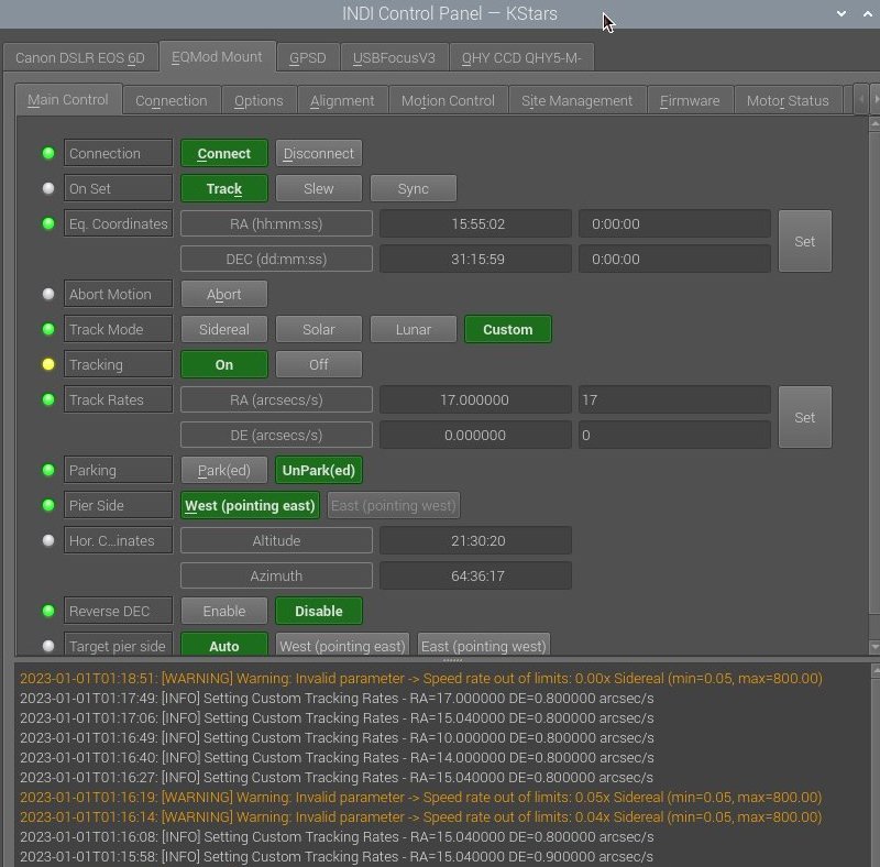 Project: INDI EQMOD driver Custom Track rates