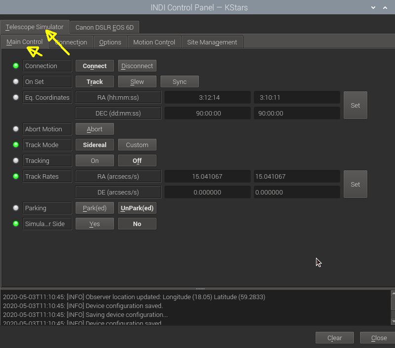 Setup INDI Control Panel 'Telescope Simulator'