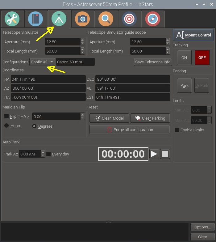 Setup INDI Control Panel 'Telescope Simulator'