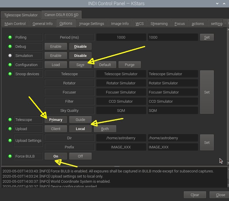 Setup INDI Control Panel 'Canon DSLR'