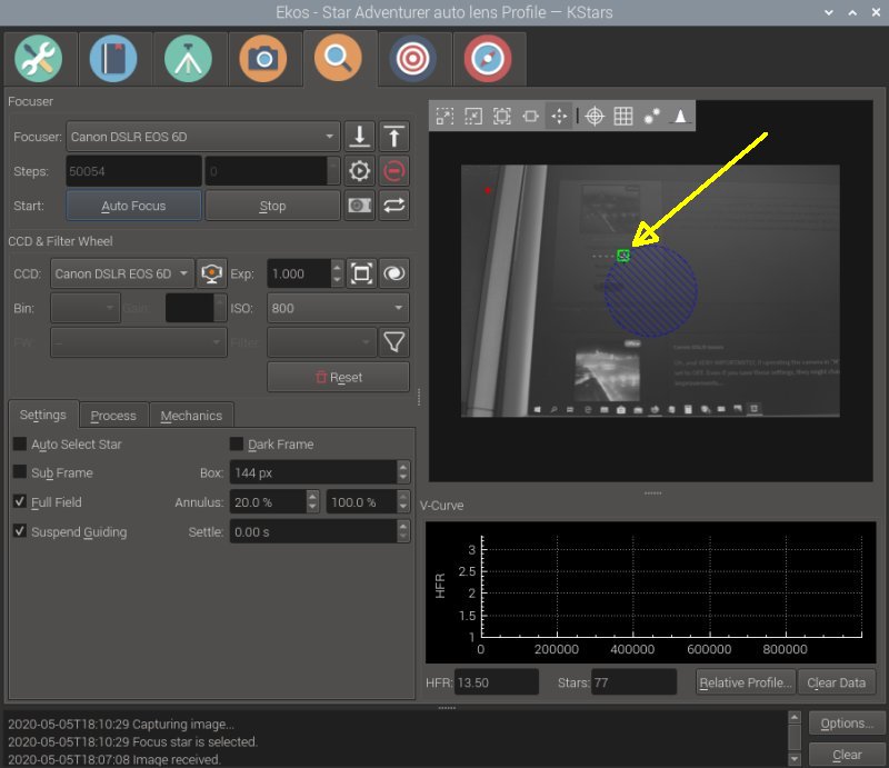 Indoor test of KStars and Ekos function Focus