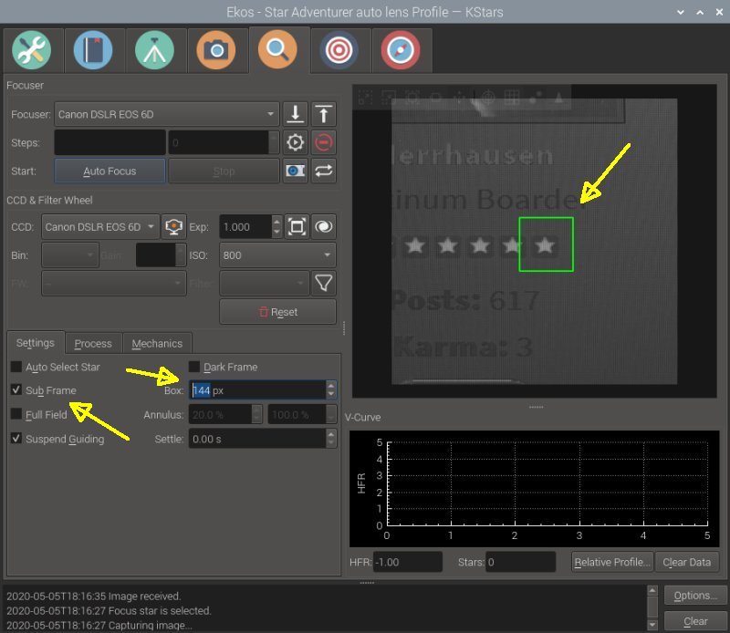 Indoor test of KStars and Ekos function Focus