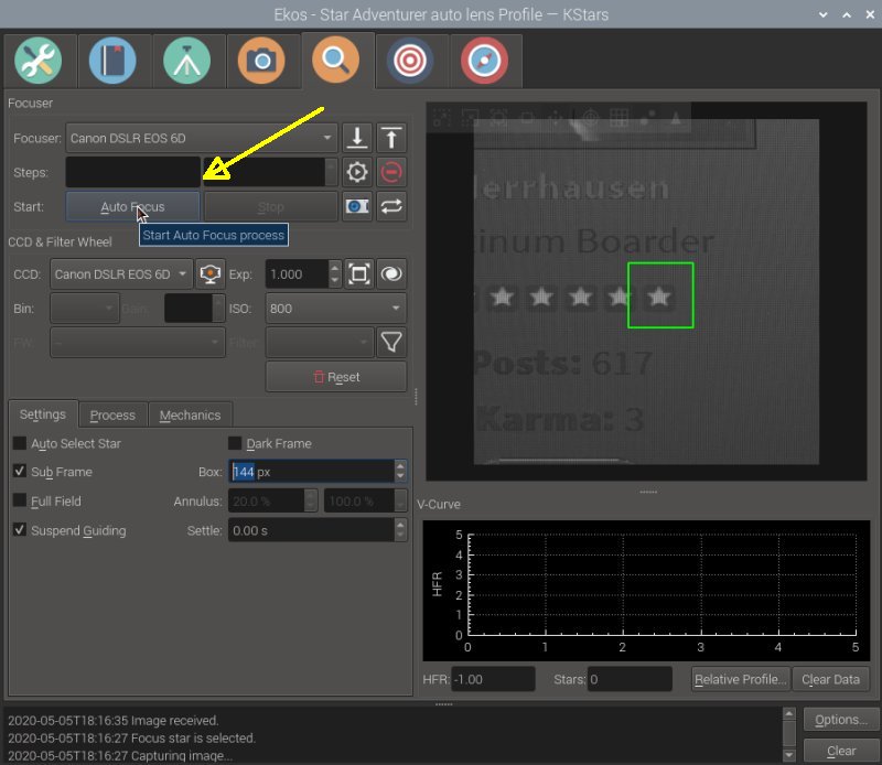 Indoor test of KStars and Ekos function Focus