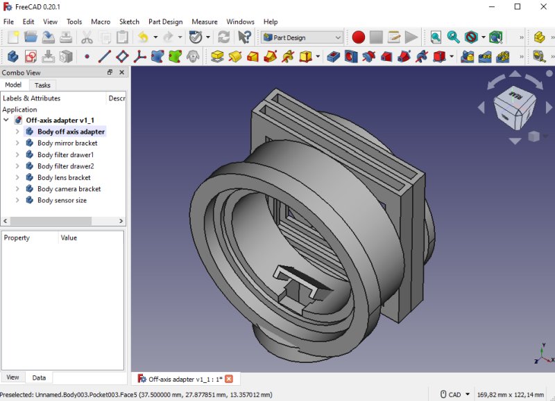 Astronomy project: Medium format off-axis adapter 3D CAD