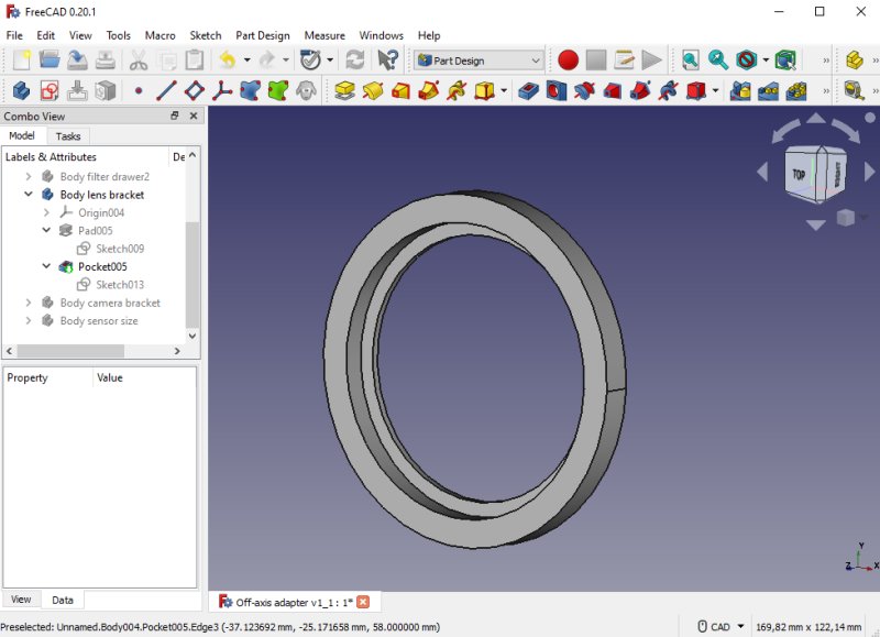 Astronomy project: Medium format off-axis adapter 3D CAD