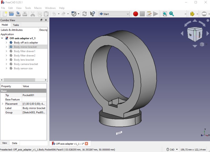 Astronomy project: Medium format off-axis adapter 3D CAD