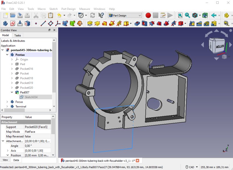 Astronomy project: Medium format off-axis adapter 3D CAD