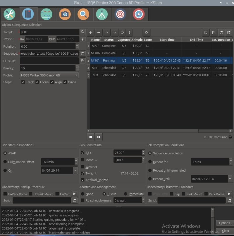 KSTARS and Ekos, Object &amp; Sequence Selection