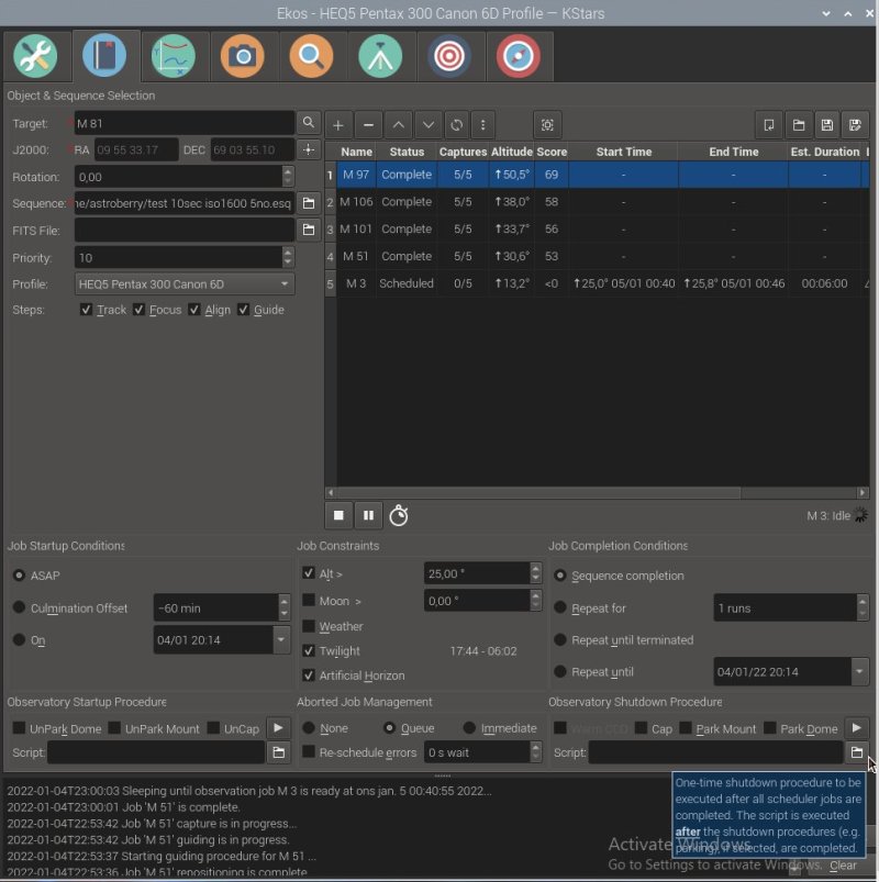 KSTARS and Ekos, Object &amp; Sequence Selection