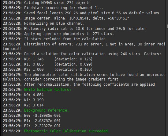 Photo metric calibration data, Siril