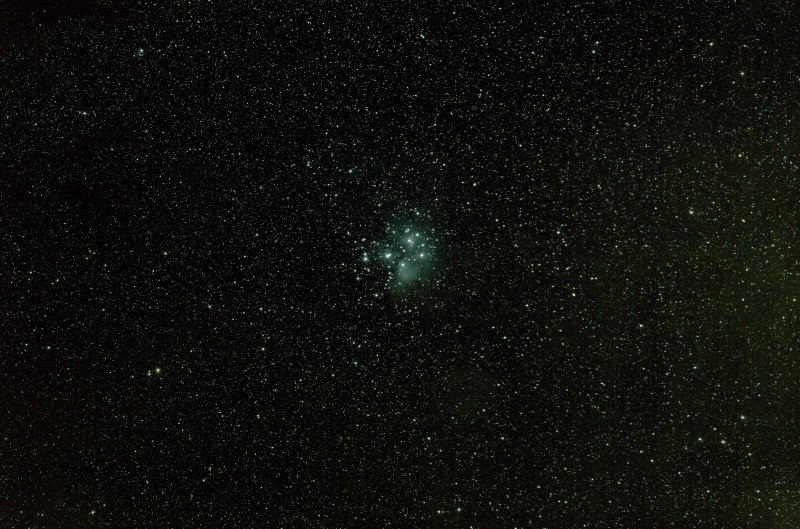 M45 open cluster with some light pollution, test object for Gimp