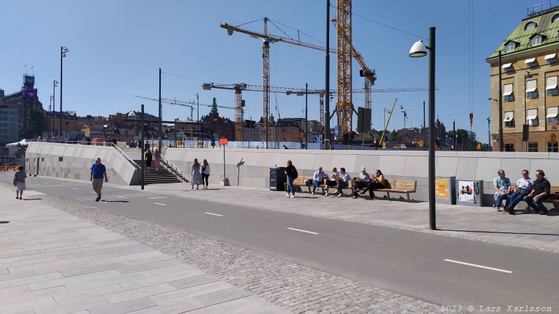 Stockholm Nya Slussen, kajen vid Gamla Stan och Skeppsbron vid Nya Slussen, maj 2023