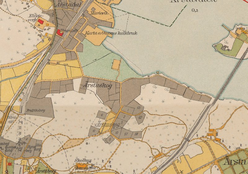 Delutsnitt Årstaberg, källa: Stockholmskällan, karta år 1934