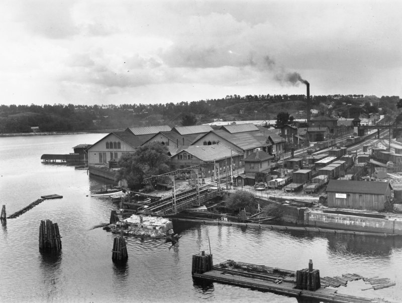 Liljeholmen station, SJ Liljeholmens Verkstad. Källa: Digitalt Museum